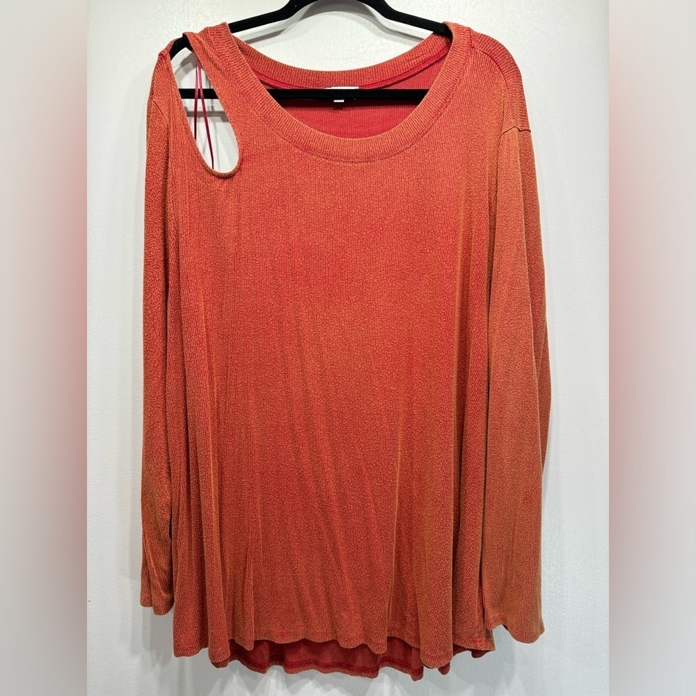 White Birch Rust Orange Asymmetric Tunic with Shoulder Cutout Size 3XL NEW